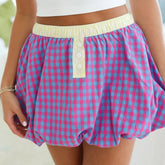 Checkered Elastic Band Bubble Mini Skirt